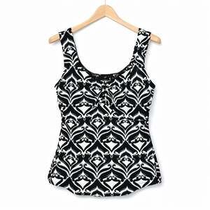 White House Black Market Babydoll Top Womens Size Large Black White Geometric